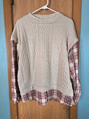 Maurices Faux Layered Cable Knit Plaid Shirt Sweater Size XXL
